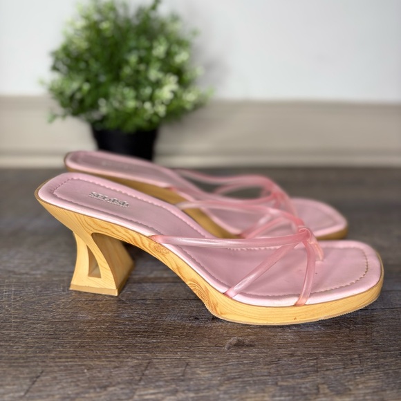 Y2K Splash Wooden Platform Baby Pink Heeled Sandals - Picture 1 of 10